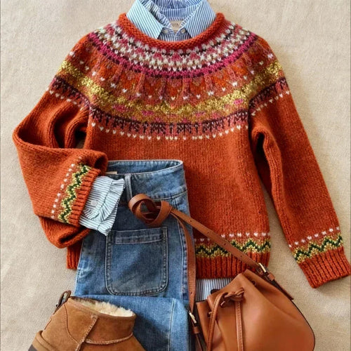 Croía - Red Vintage Jumper with Fair Isle Yoke