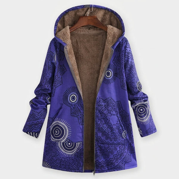 Gráinne - Navy Fleece Hoodie with Mandala Print