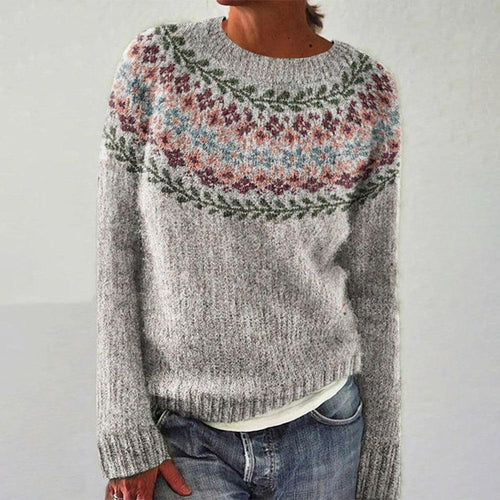 Caoimhe - Grey Vintage Jumper with Floral Garland Yoke