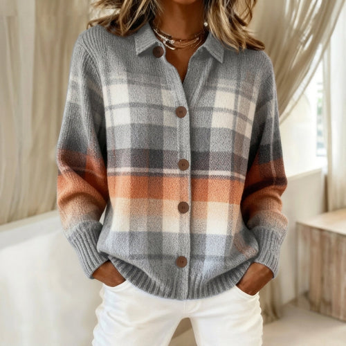 Eithne - Grey and Orange Tartan Cardigan