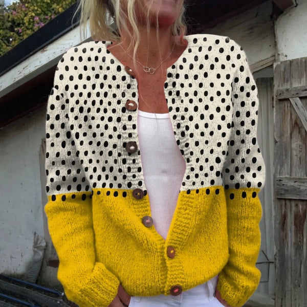 Gráinne - Yellow Polka Dot Button Cardigan