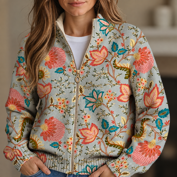 Mairéad - Vintage Garden Floral Zip-Up Cardigan