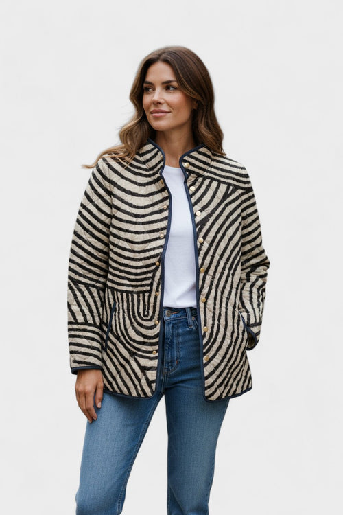 Saoirse - Cream and Black Zebra Quilted Jacket