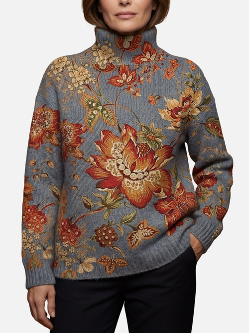 Gormlaith - Botanical Print Roll Neck Jumper