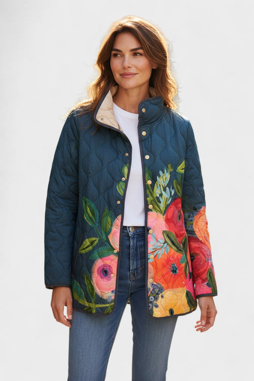 Sadhbh - Teal Floral Quilted Jacket
