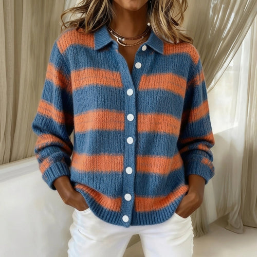 Áine - Blue and Rust Striped Cardigan