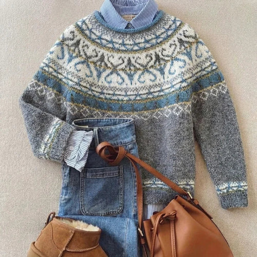 Fiadh - Grey Vintage Jumper with Fair Isle Yoke