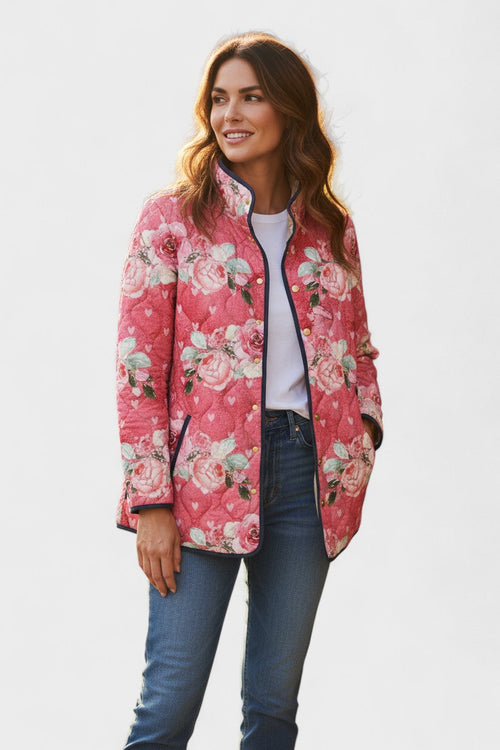 Orla - Pink Floral Heart Quilted Jacket
