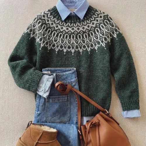 Honora - Green Vintage Jumper with Fair Isle Yoke