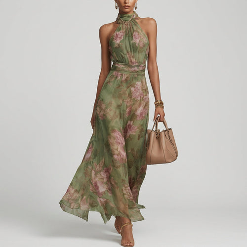 Shauna - Long Floral Halter Dress
