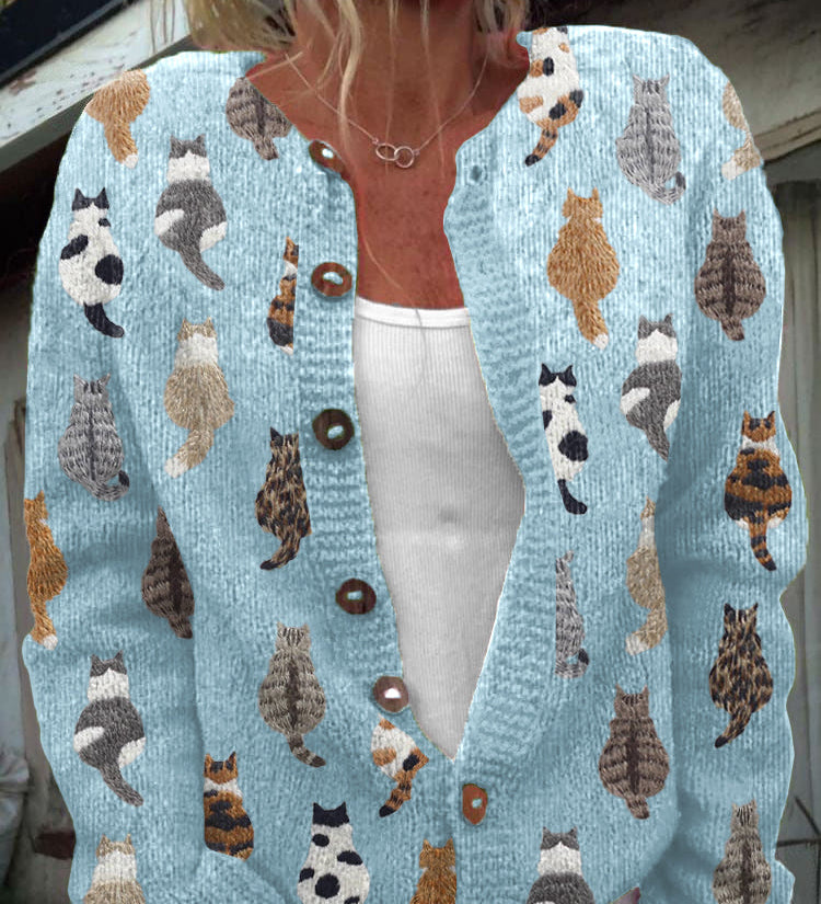 Orlagh - Cozy Cat Print Button Cardigan
