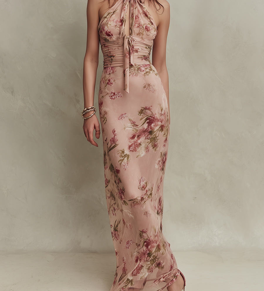 Tara - Elegant Floral Print Maxi Dress with Keyhole Neckline