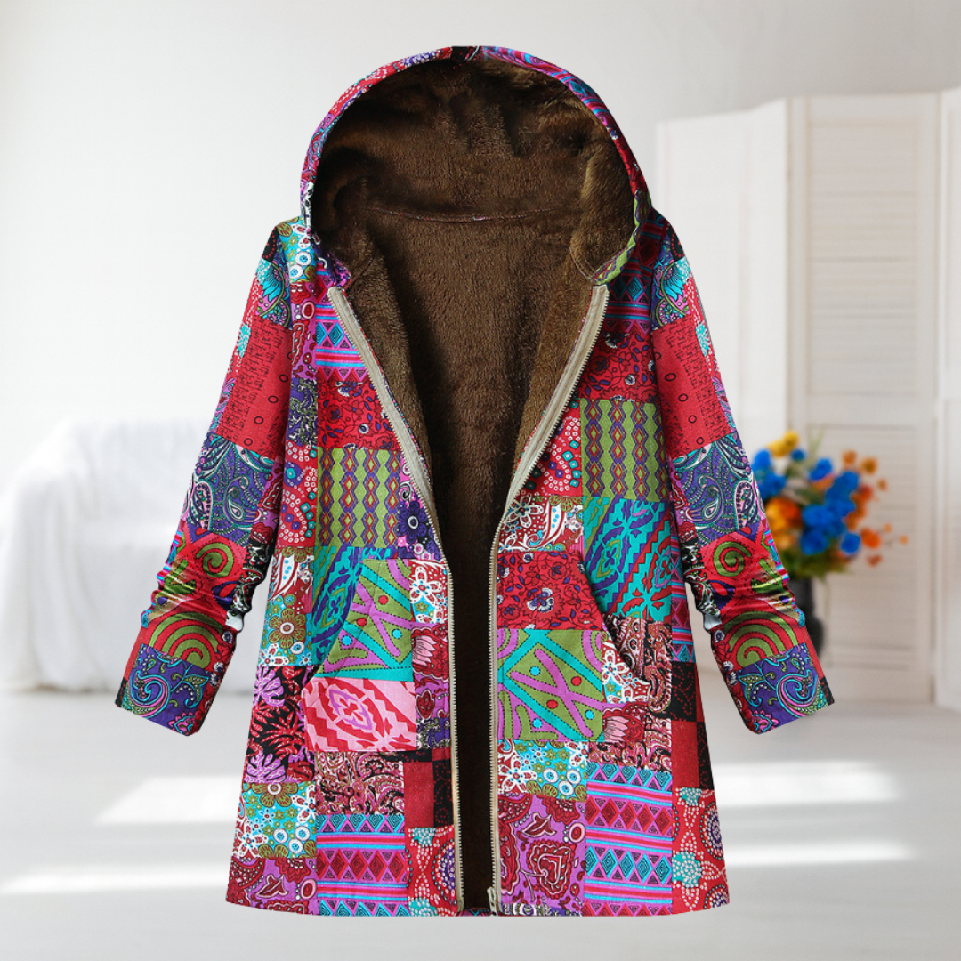 Shauna - Multicoloured Patchwork Fleece-Lined Coat