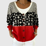 Muirne - Geometric Colour-Block Button-Front Cardigan