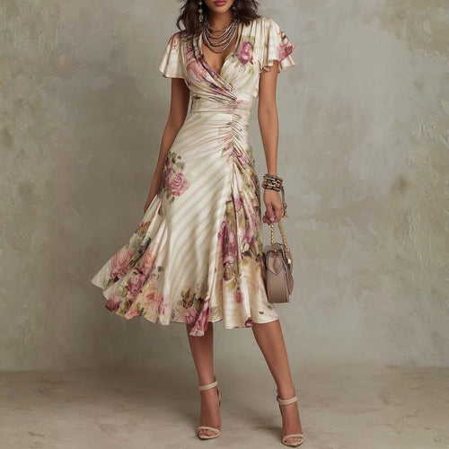 Treasa - Elegant Retro Floral Midi Dress