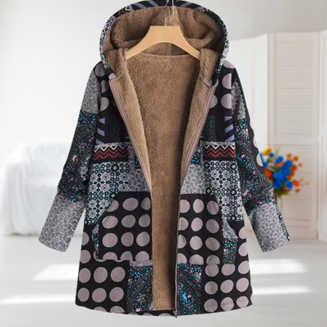 Sorcha - Black Patchwork Fleece-Lined Coat