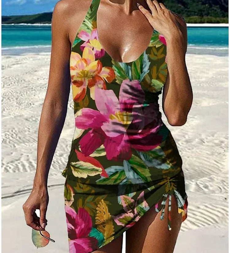 Croía - Floral Graphic Tankini with Shorts, Tummy Control Effect
