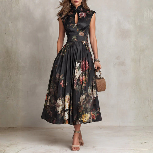 Laoise - Floral Keyhole Pleated Midi Dress
