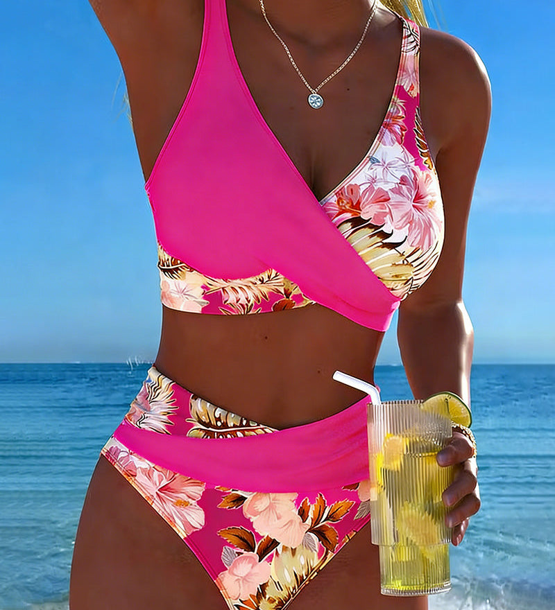 Gráinne - Bikini with Contrasting Floral Print and Slit