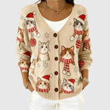 Niamh - Christmas Cat Button-Front Cardigan