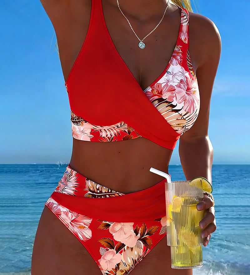 Gráinne - Bikini with Contrasting Floral Print and Slit
