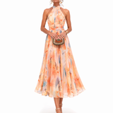 Ríona - Halter Neck Dress with Watercolour Print