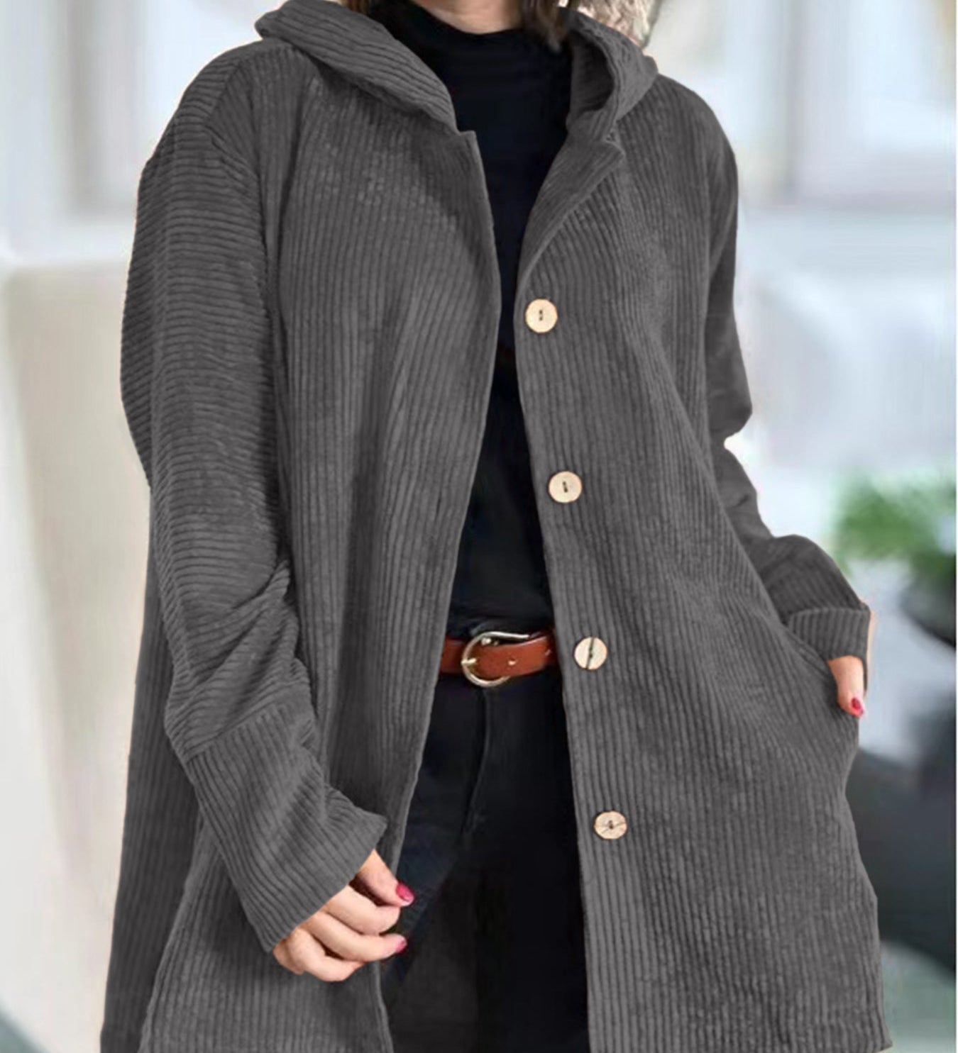 Shauna - Corduroy Hooded Cardigan