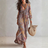 Eimear - Paisley Print V-neck Gathered Maxi Dress