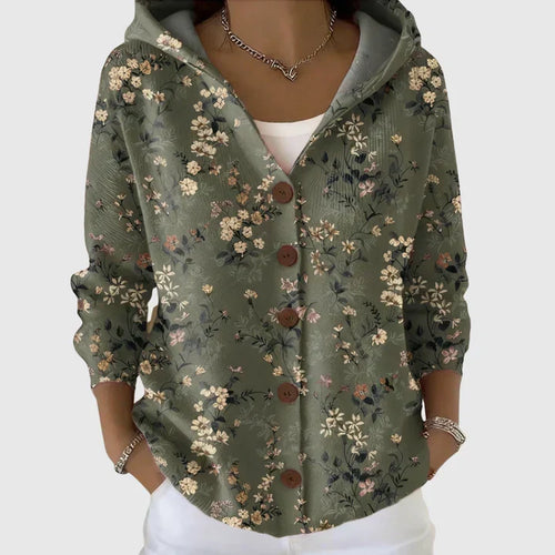 Deirdre - Olive Floral Hooded Cardigan