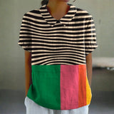 Clíodhna - Bold Striped Blouse with Colour Block