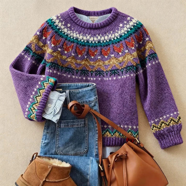 Laoise - Purple Vintage Jumper with Fair Isle Yoke