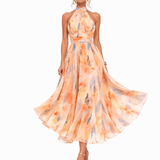 Ríona - Halter Neck Dress with Watercolour Print