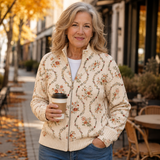 Fíona - Cream Floral Zip-Up Cardigan