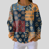 Nessa - Navy Folk Patchwork Top