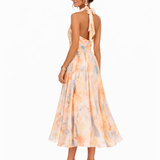 Ríona - Halter Neck Dress with Watercolour Print
