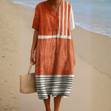 Mairéad - Terracotta Dress with Graphic Stripes
