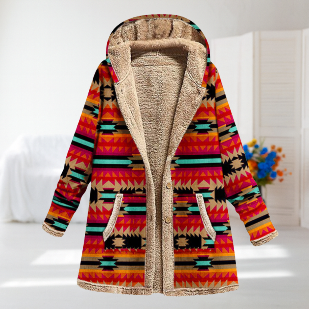 Síomha - Multicoloured Aztec Print Fleece-Lined Coat