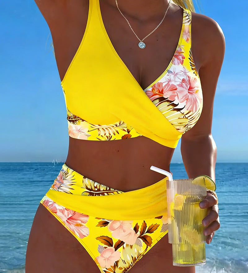 Gráinne - Bikini with Contrasting Floral Print and Slit