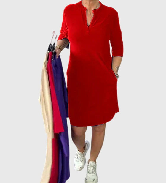 Dearbhla - Solid V-Neck Dress