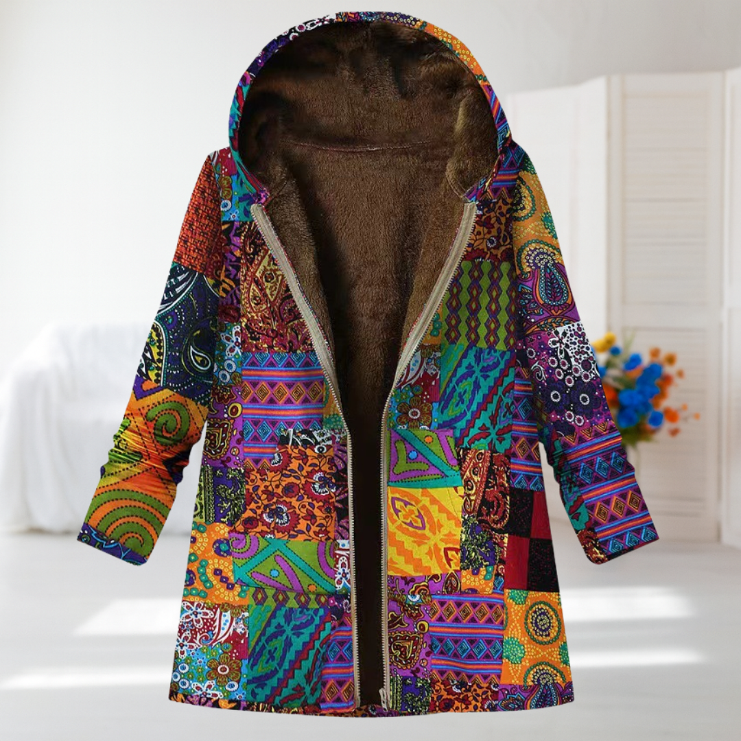 Gobnait - Multicoloured Patchwork Fleece-Lined Coat