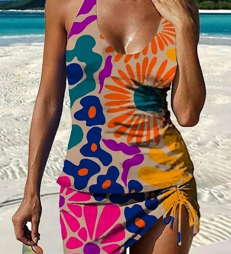 Croía - Floral Graphic Tankini with Shorts, Tummy Control Effect