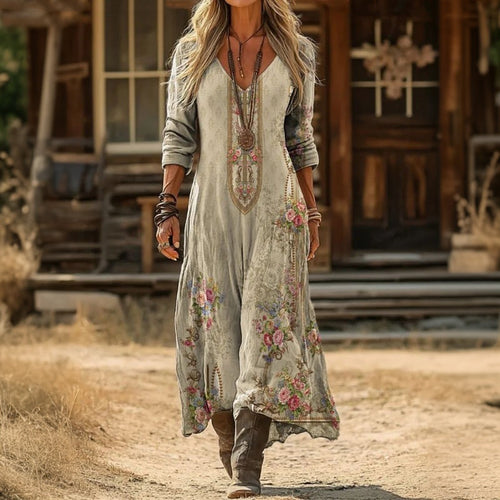 Fiadh - Casual Long Sleeve Dress Inspired by Vintage