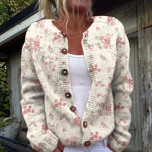 Doireann - Rose Print Button Cardigan