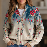 Nessa - Gradient Peacock Feather Zip-Up Cardigan