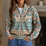 Gráinne - Vintage Botanical Zip-Up Cardigan