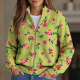 Caitlín - Lime and Pink Floral Zip-Up Cardigan