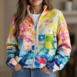 Síomha - Ombré Watercolour Floral Zip-Up Cardigan
