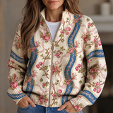 Bláthnaid - Climbing Rose Ribbon Zip-Up Cardigan