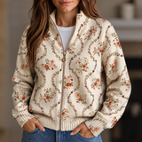 Fíona - Cream Floral Zip-Up Cardigan