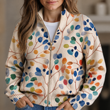 Treasa - Botanical Leaf Zip-Up Cardigan